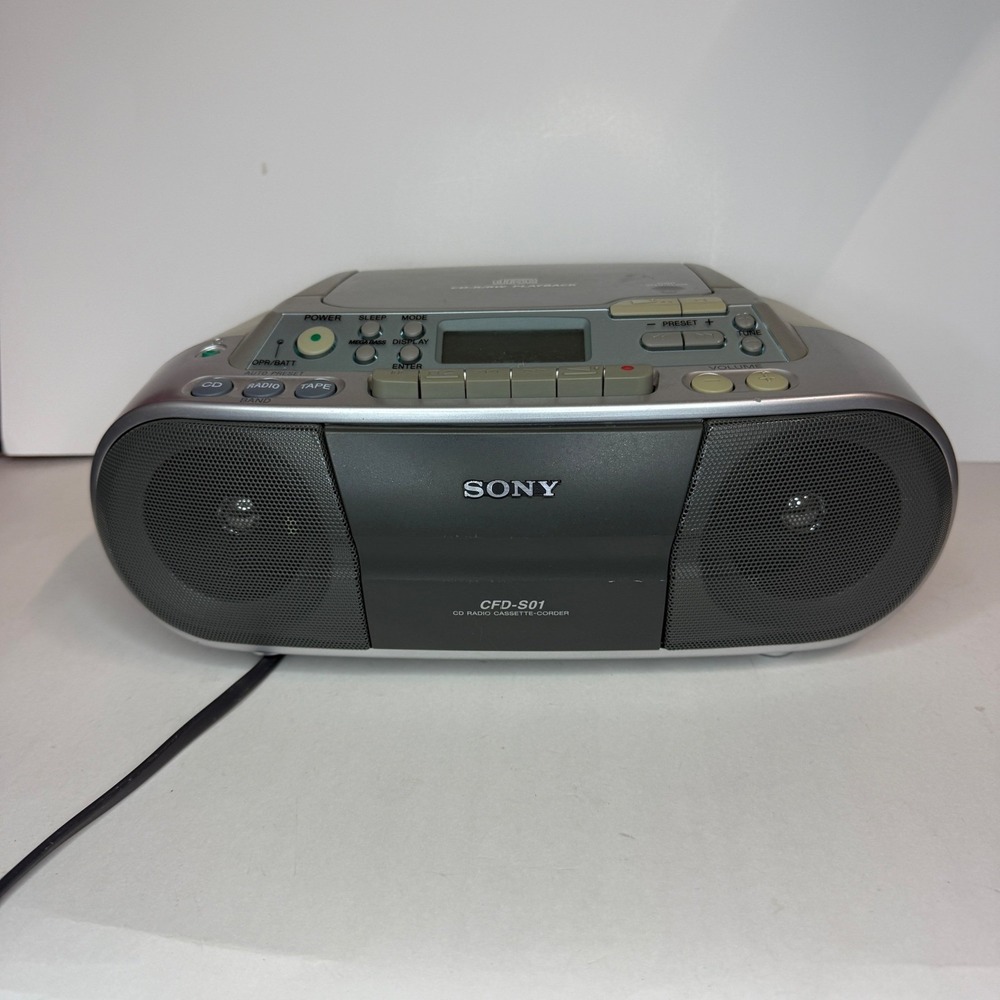 Sony CFD-S01 CD Radio‎ Cassette-Corder Silver Portable Boombox Mega Bass AM/FM
